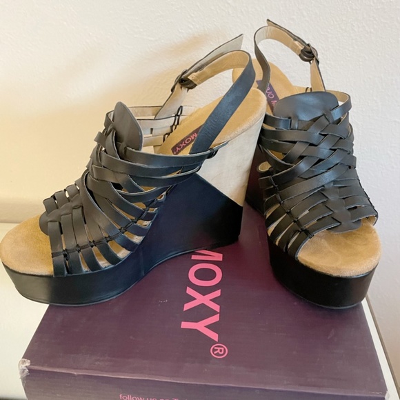 Mojo Moxy Apolo Leather Platform Wedge Heels/Sandals - Picture 6 of 9